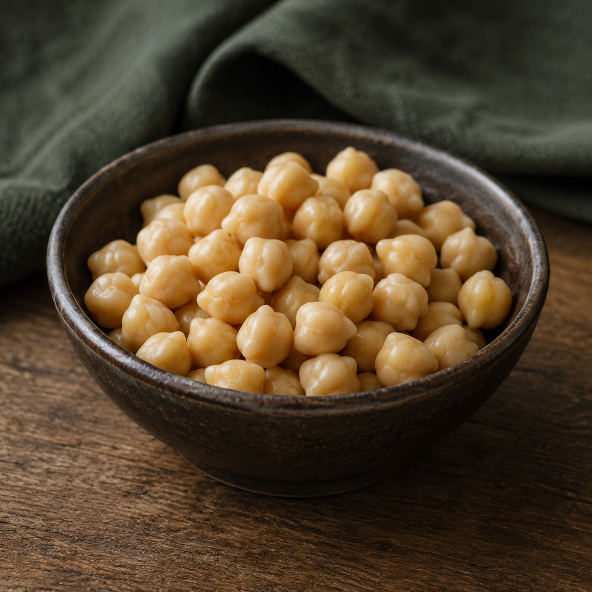 Biona Organic Chick Peas in a dark ceramic bowl