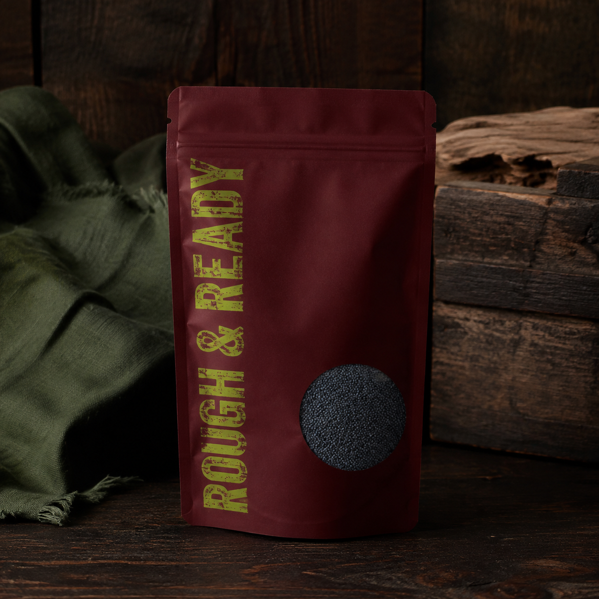 Rough & Ready pouch with blue poppy seed window