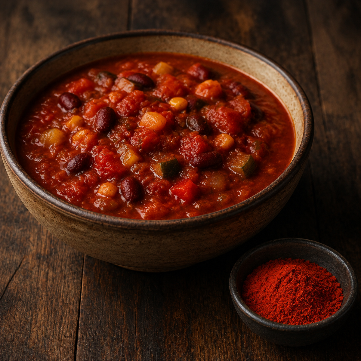 Vegetable chilli seasoned with chilli powder