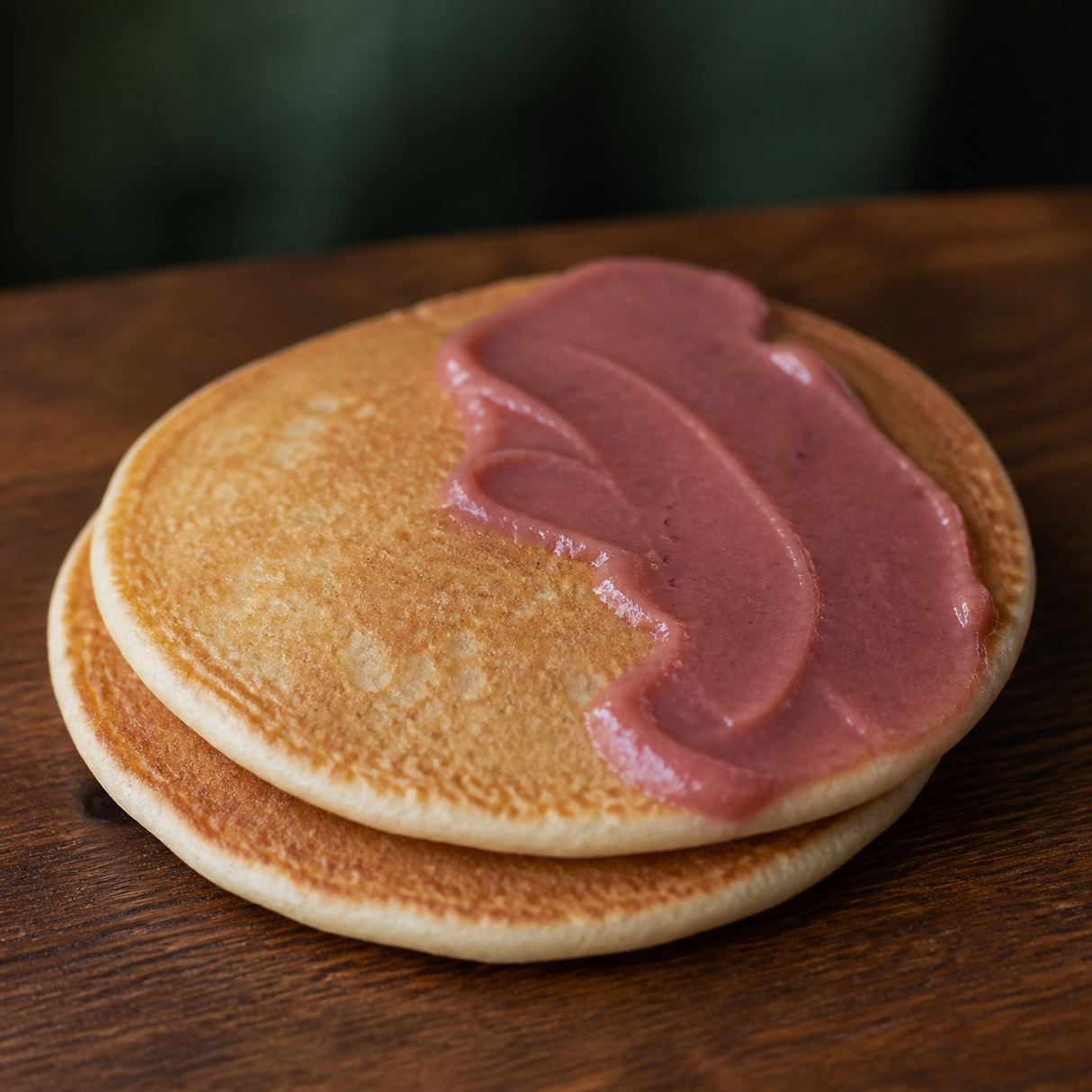 Clearspring organic apple and plum puree served over pancakes