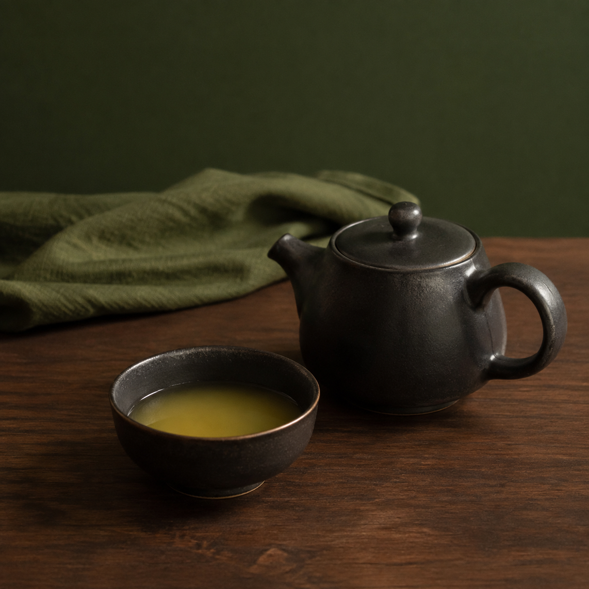 Clipper decaf green tea served with ceramic teapot