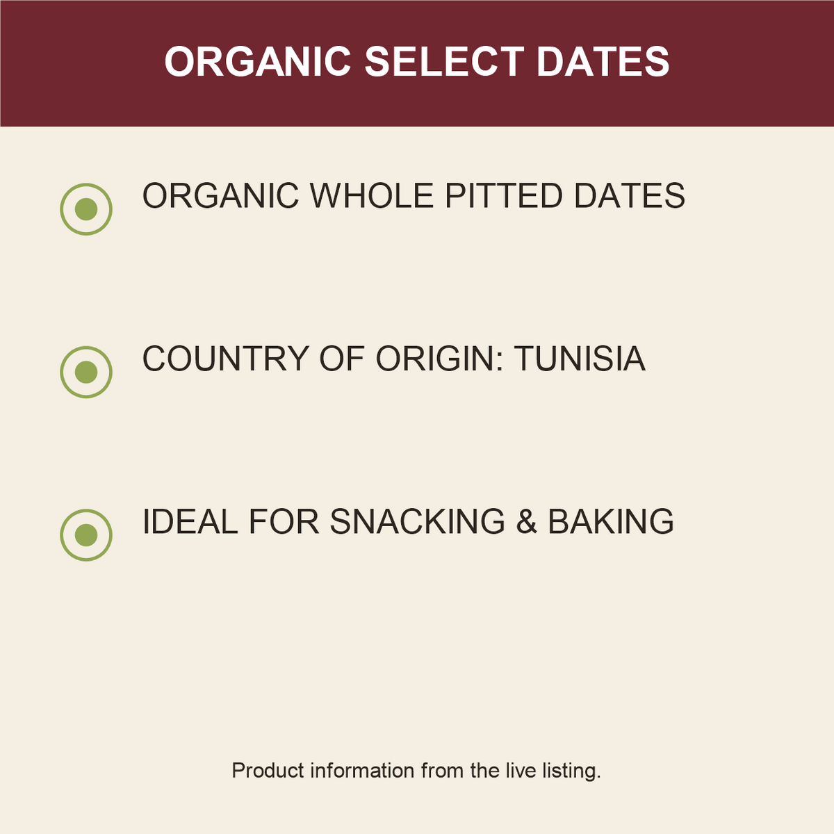 Organic select dates product facts