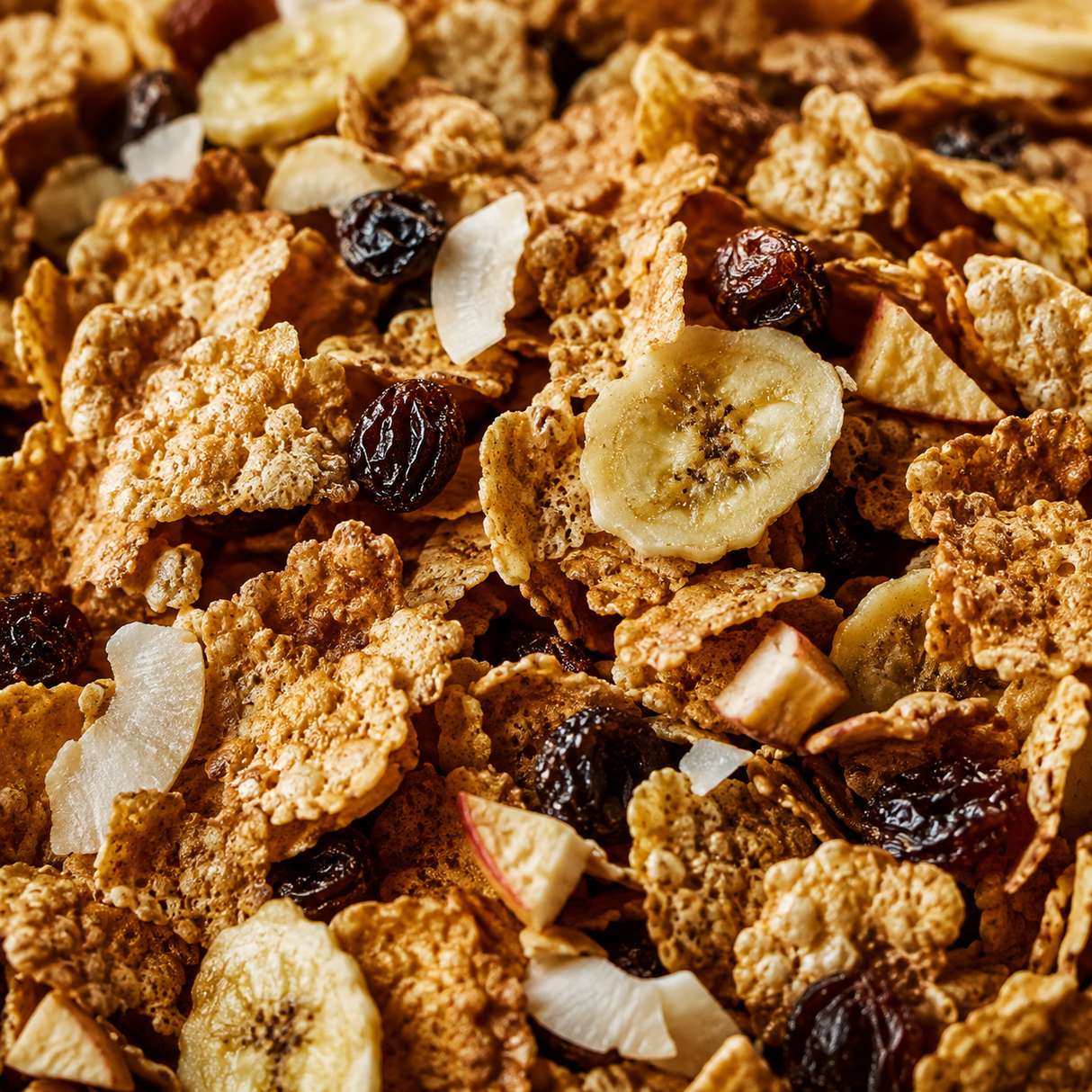 Fruit and fibre flakes extreme close-up
