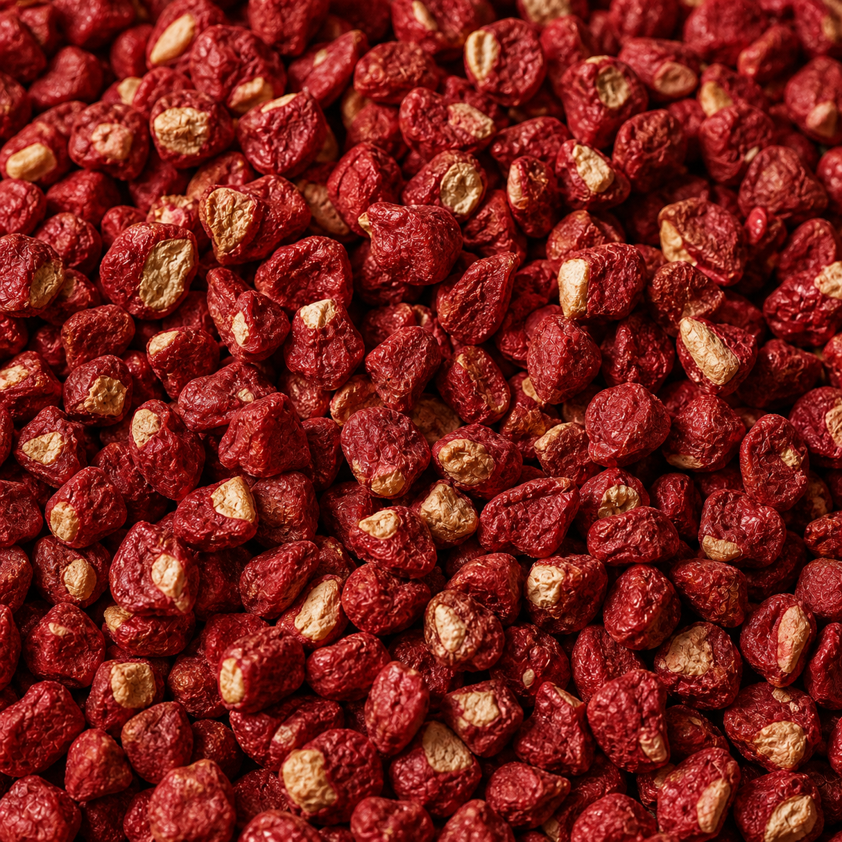 Extreme close-up of freeze dried pomegranate seeds