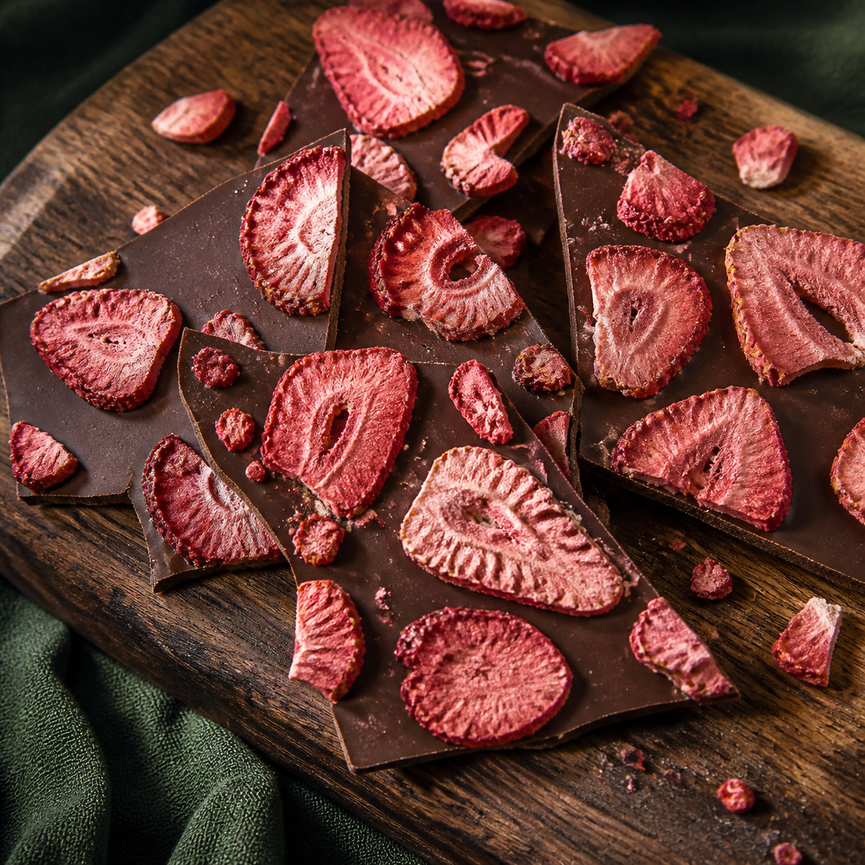 Dark chocolate bark with Freeze Dried Sliced Strawberries