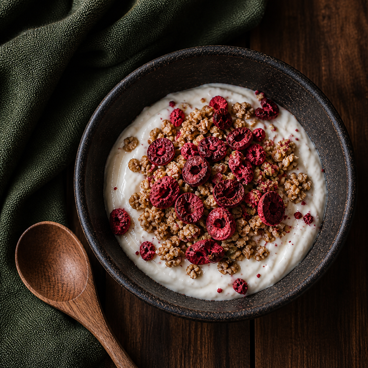 Freeze Dried Sour Sliced Cherries served with yoghurt
