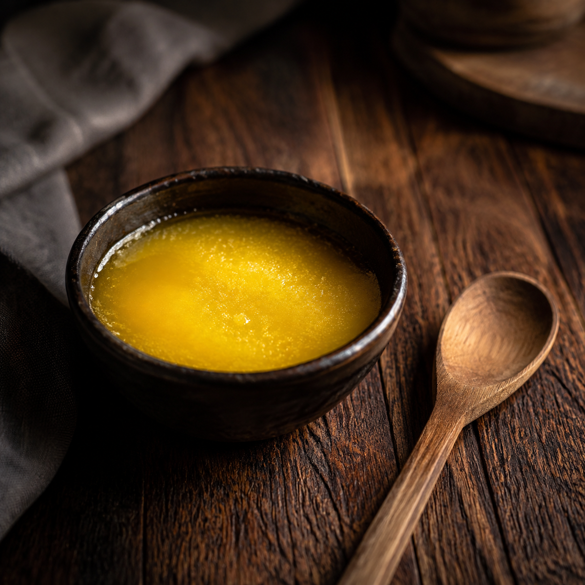 Organic ghee in a ceramic serving bowl