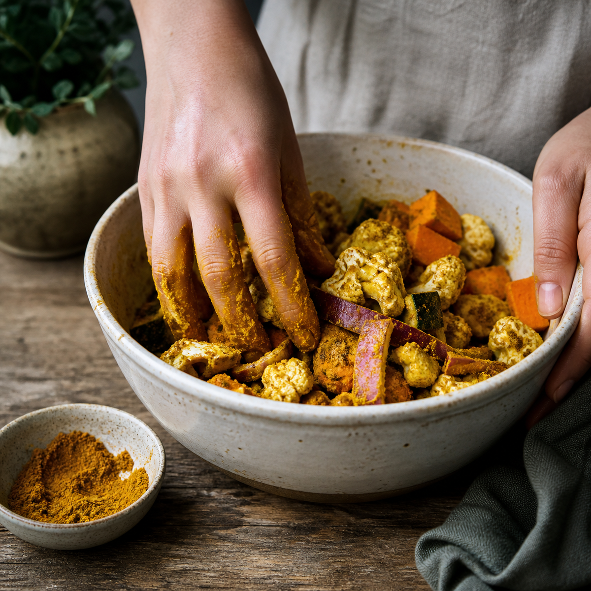 Preparing vegetables with Hot Curry Powder