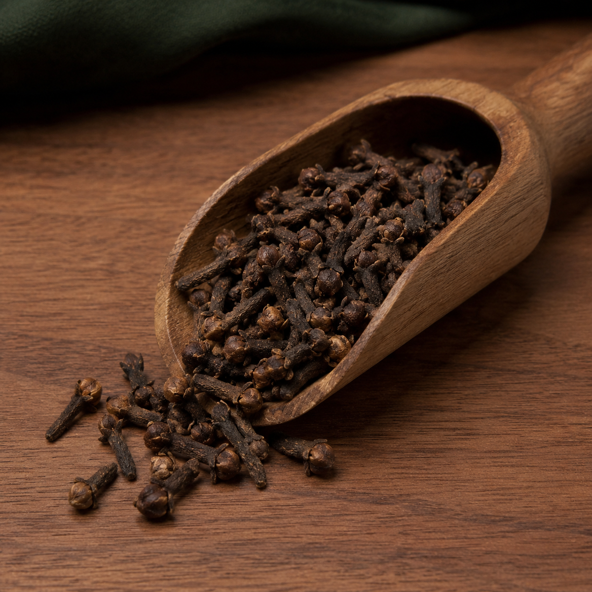 Infinity Foods Organic Whole Cloves in a walnut scoop