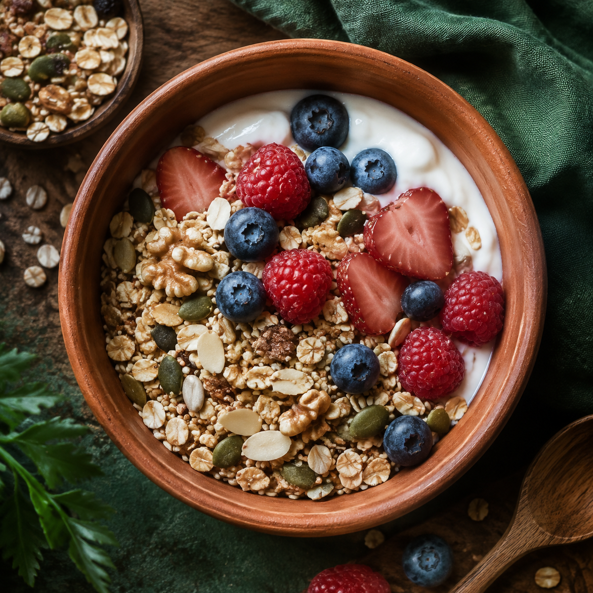 Gluten free muesli breakfast serving suggestion