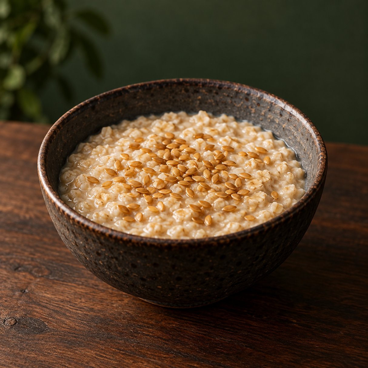 Porridge topped with organic golden linseed