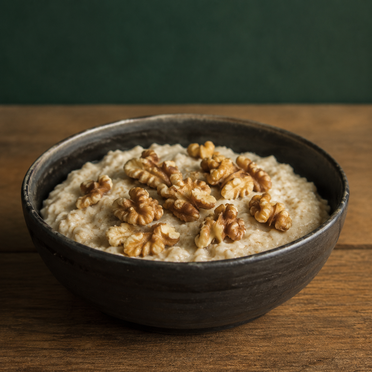 Organic walnut halves served on porridge