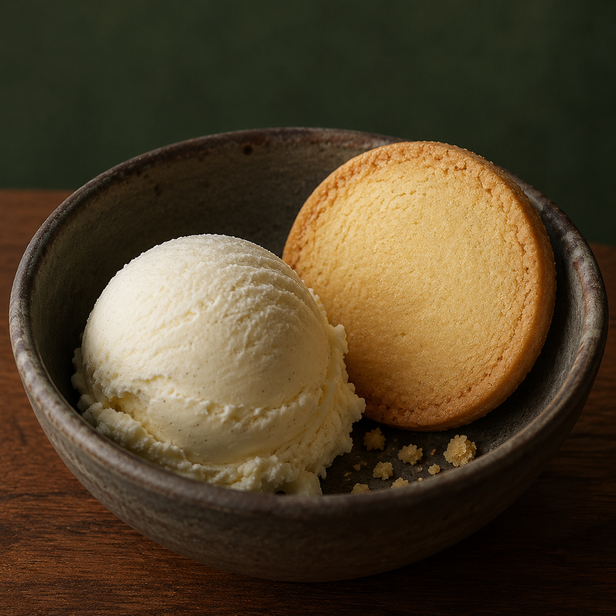 Island Bakery shortbread biscuit with vanilla ice cream