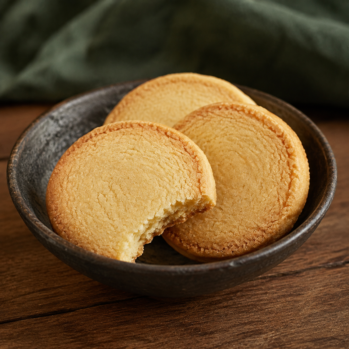 Island Bakery shortbread biscuits in a dark bowl