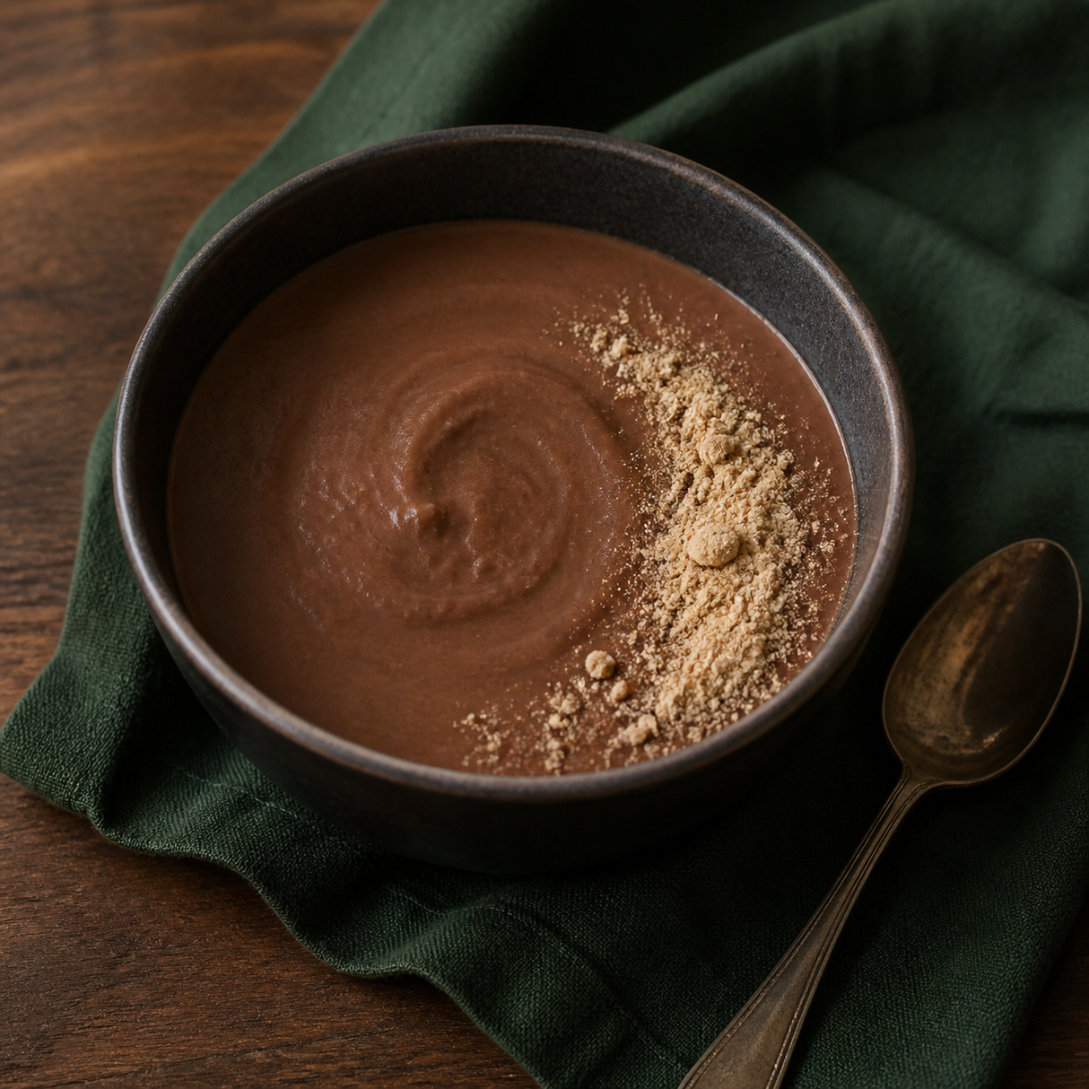 Chocolate dessert with black maca powder