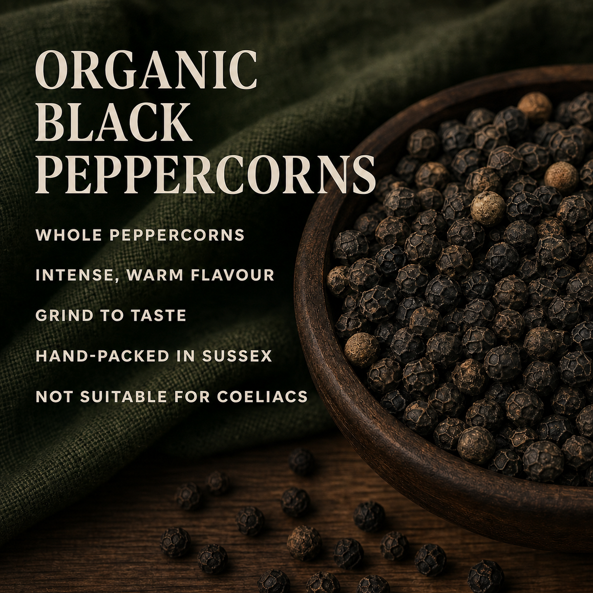 Organic Black Peppercorns product information