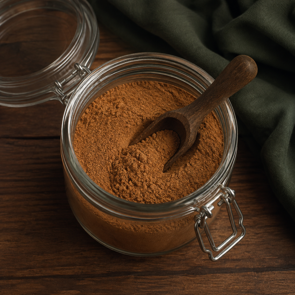 Organic Ceylon Cinnamon Powder stored in glass jar