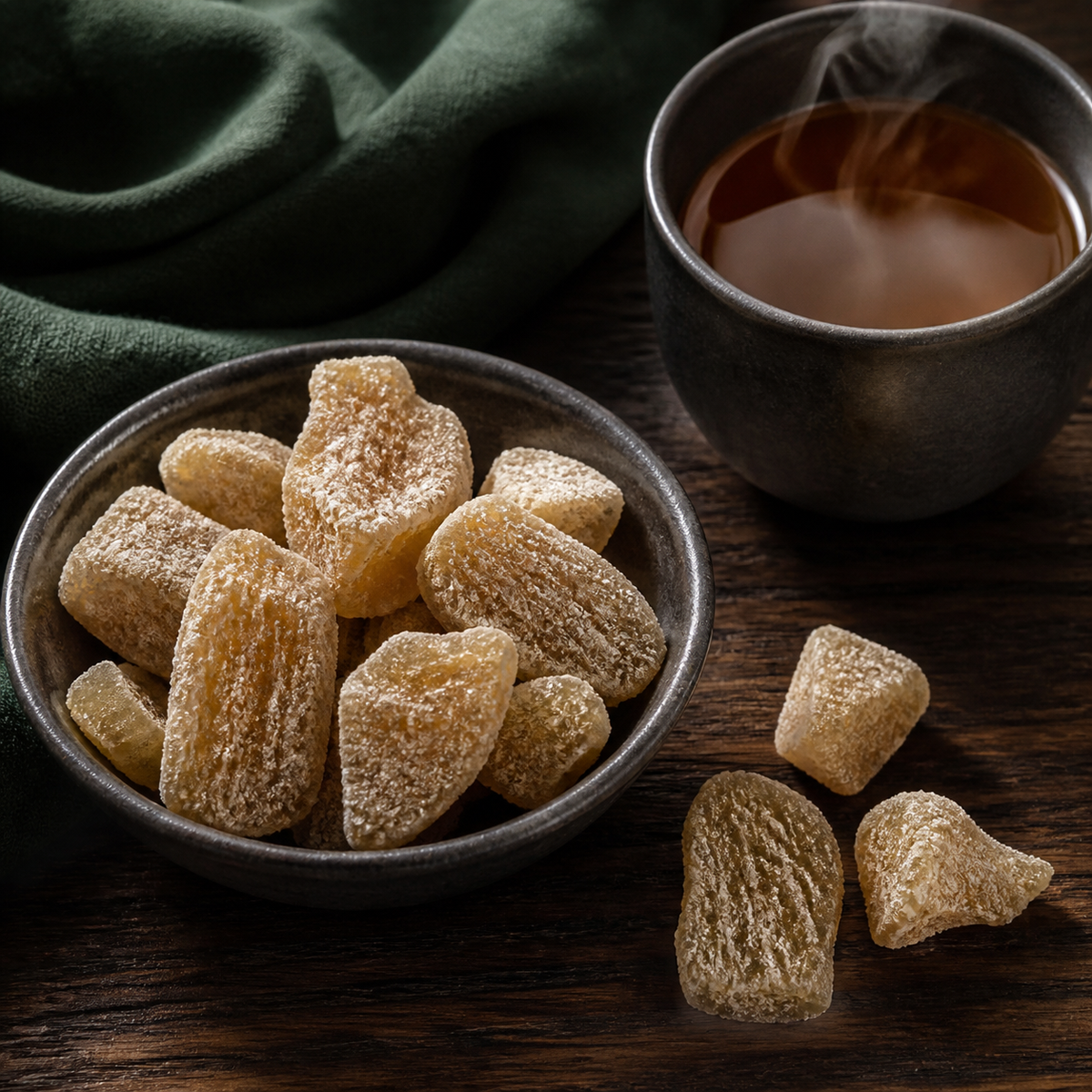 Organic Crystallised Ginger served with tea