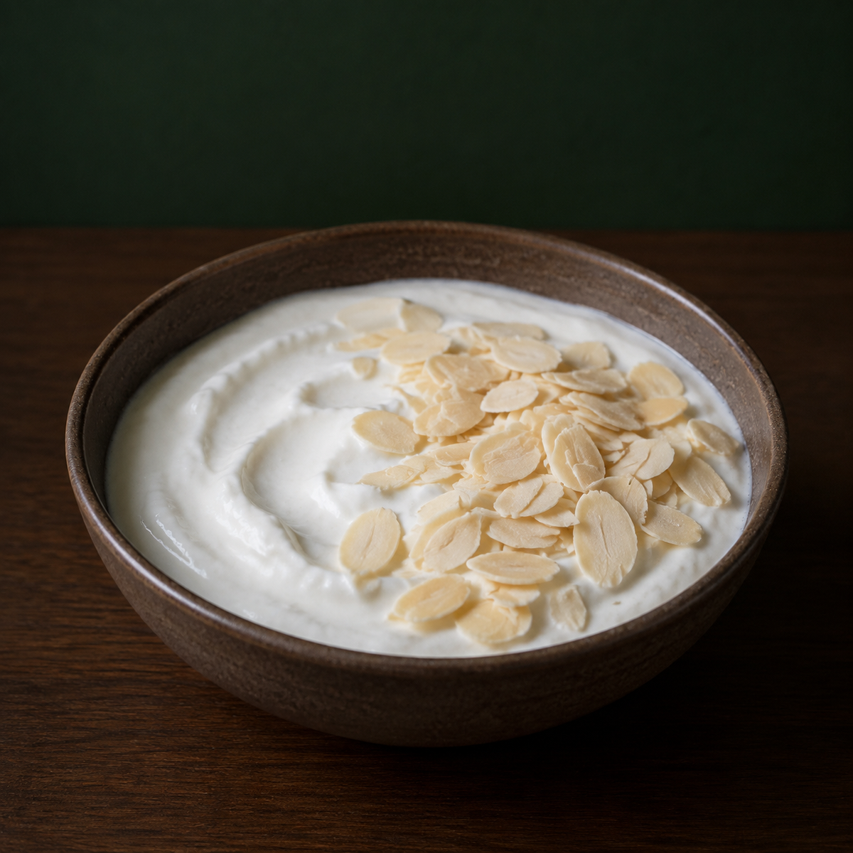 Organic flaked almonds served with yoghurt