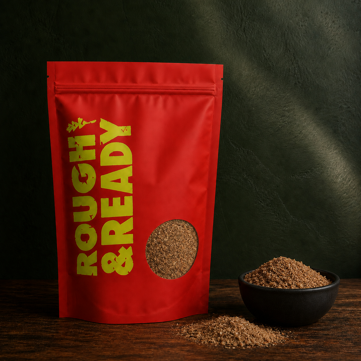Organic ground brown flaxseed in Rough & Ready pouch