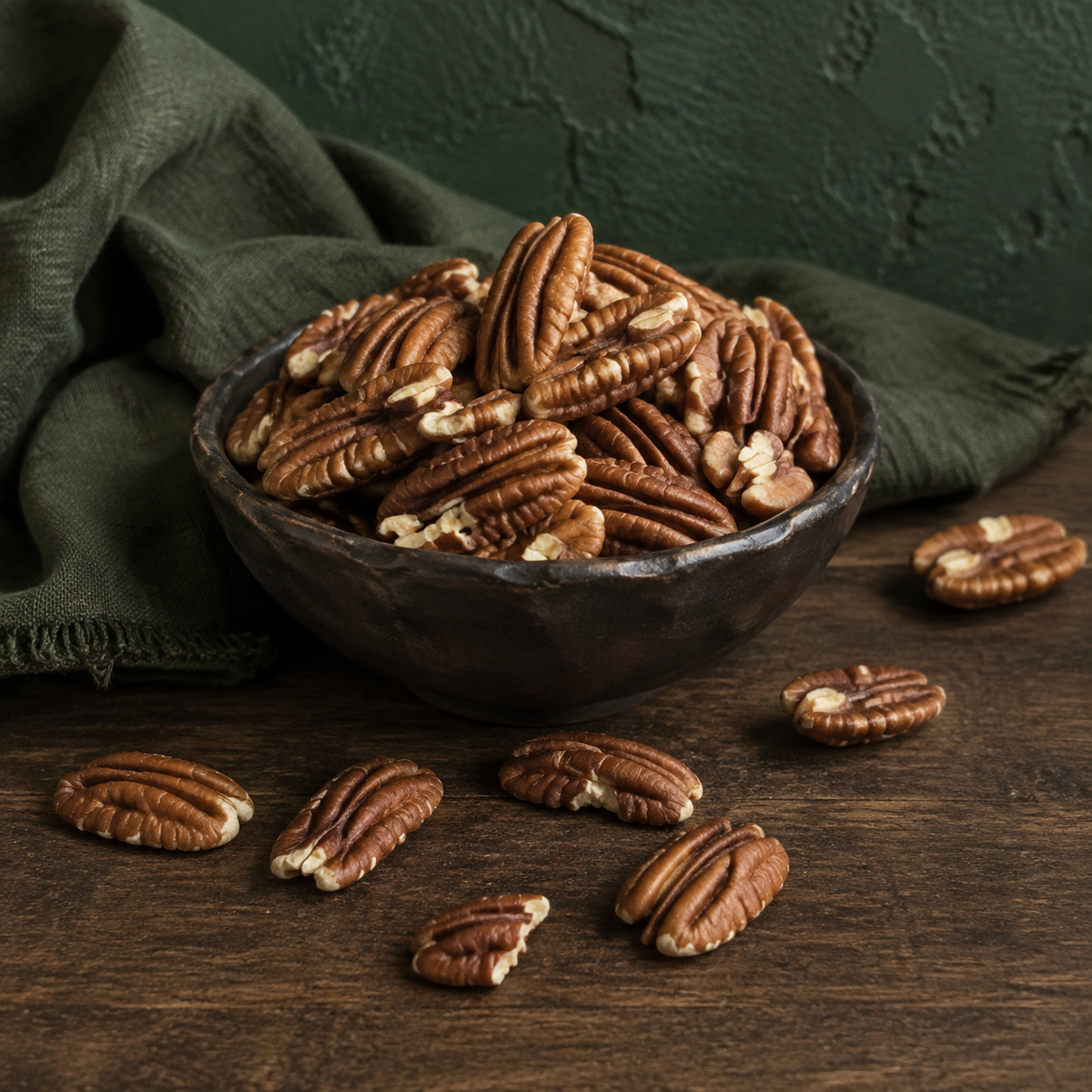 Organic pecan nuts serving suggestion