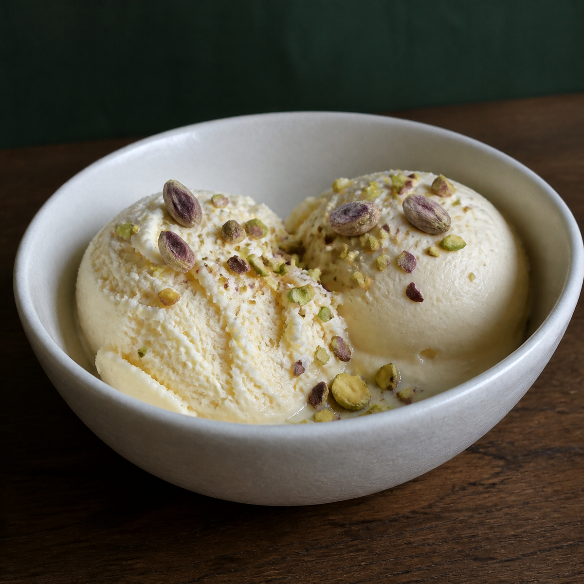 Organic pistachio kernels served with ice cream