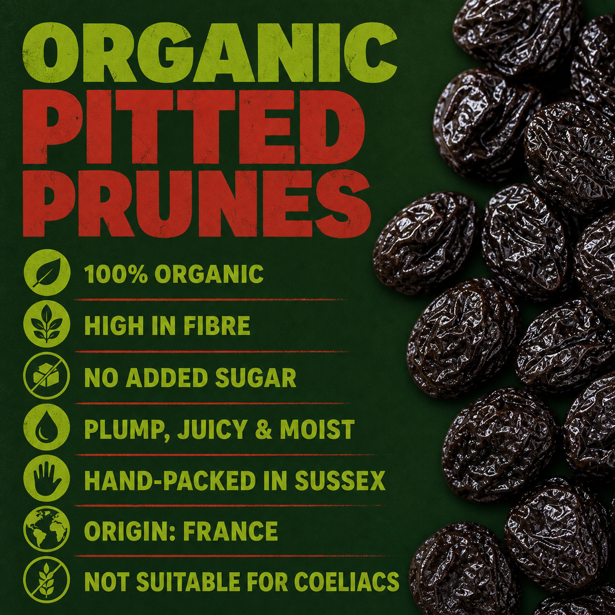Organic Pitted Prunes benefits and origin information