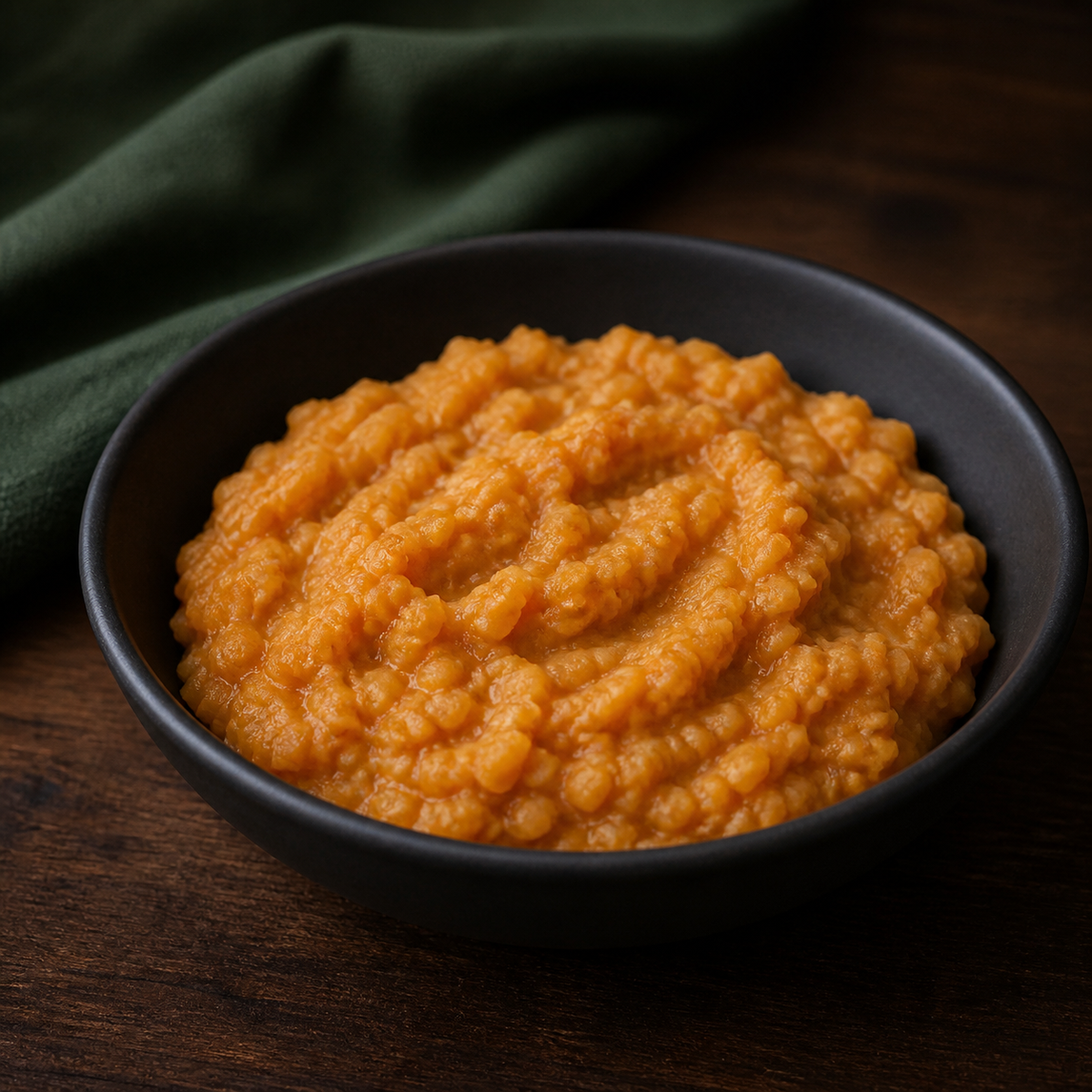 Cooked organic red split lentils serving