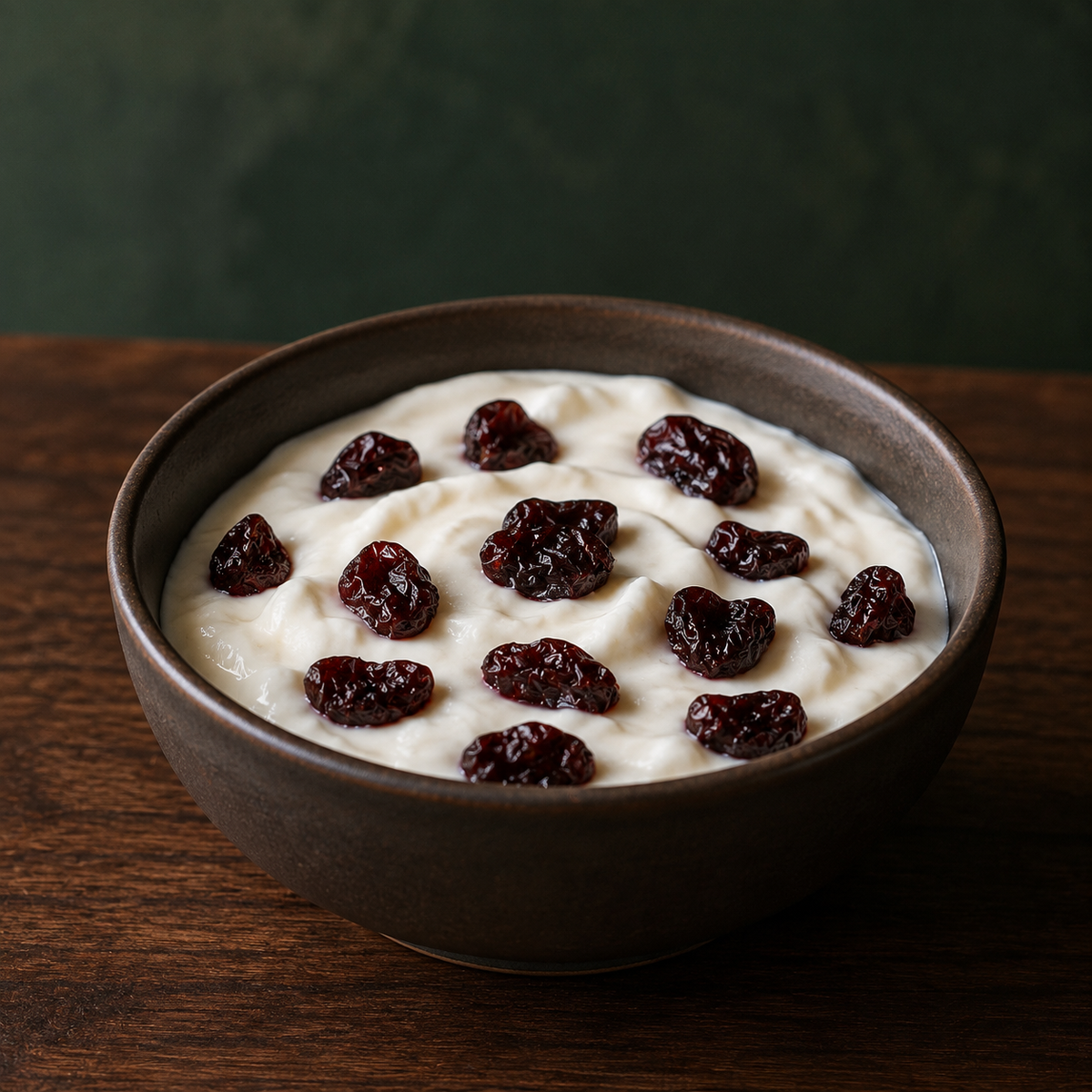 Organic sour cherries served with yoghurt