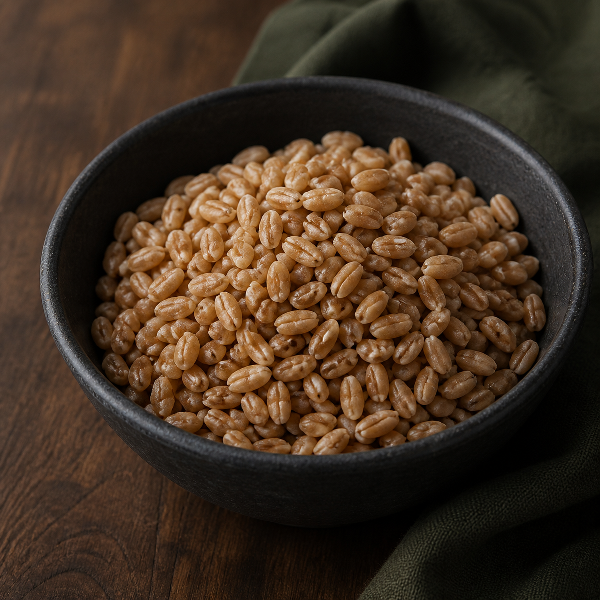 Cooked organic spelt grain serving