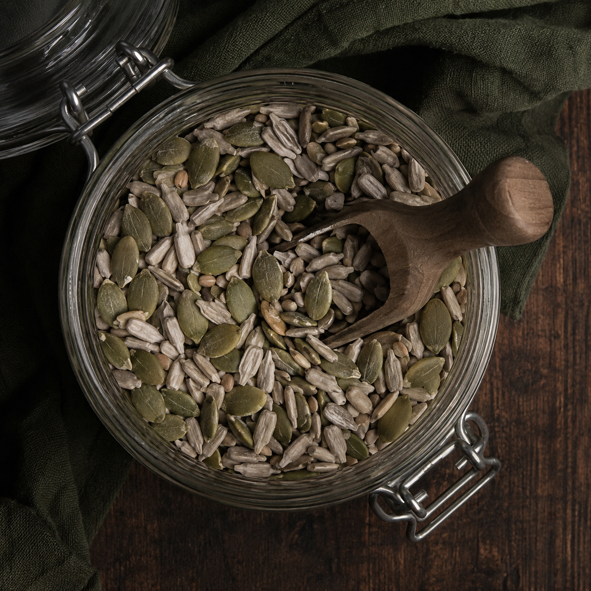 Organic Three Seed Mix stored in glass jar