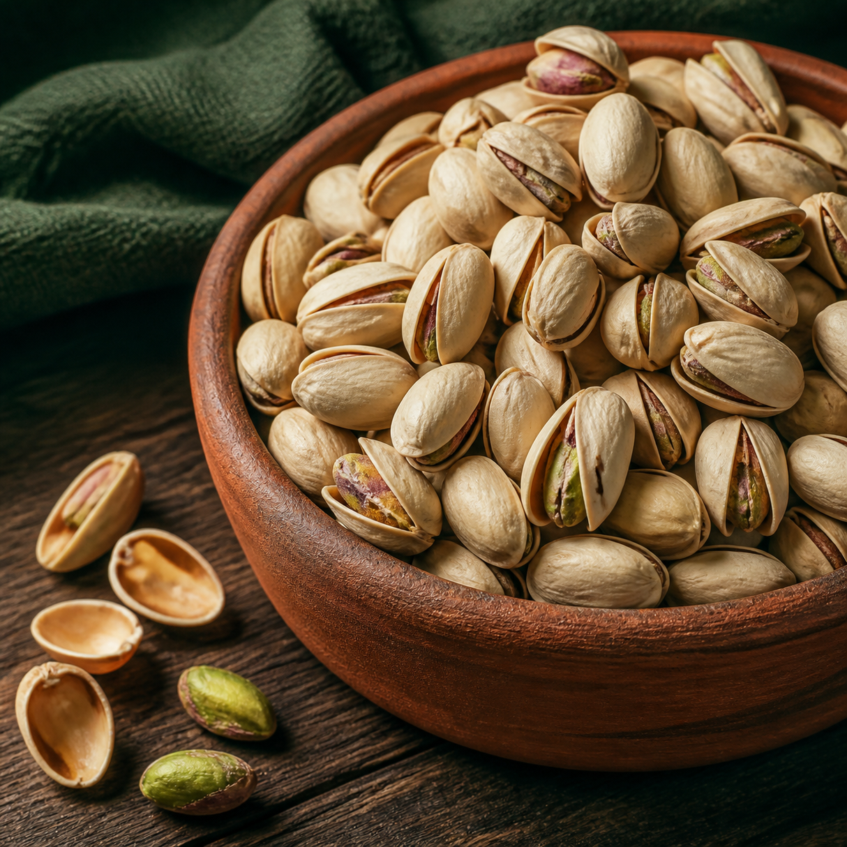 Roasted and salted pistachios served for snacking
