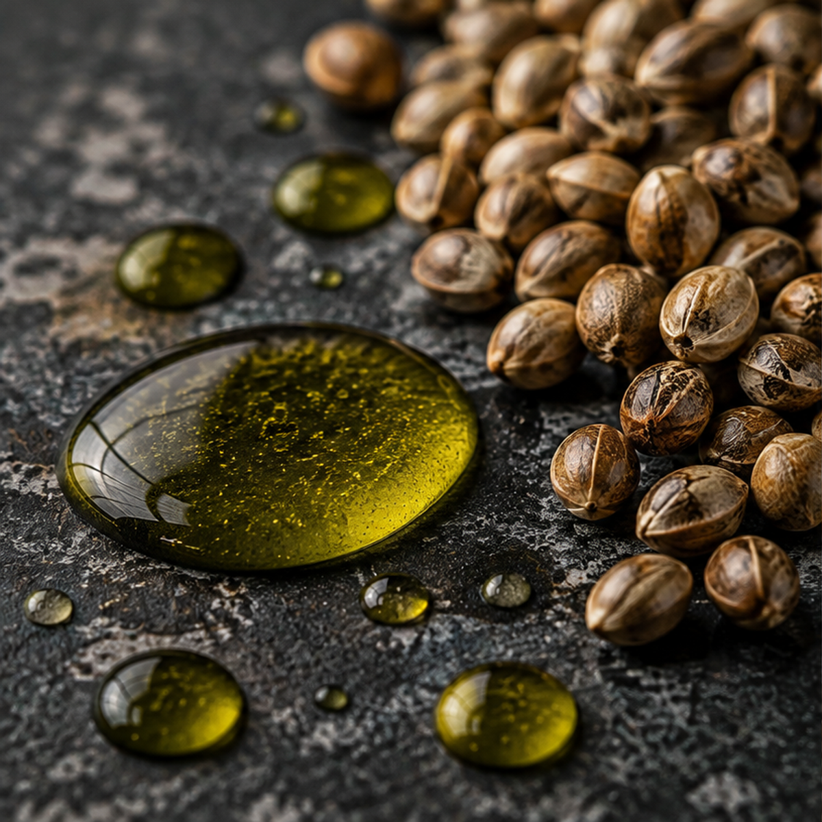 Organic hemp oil and hemp seeds macro