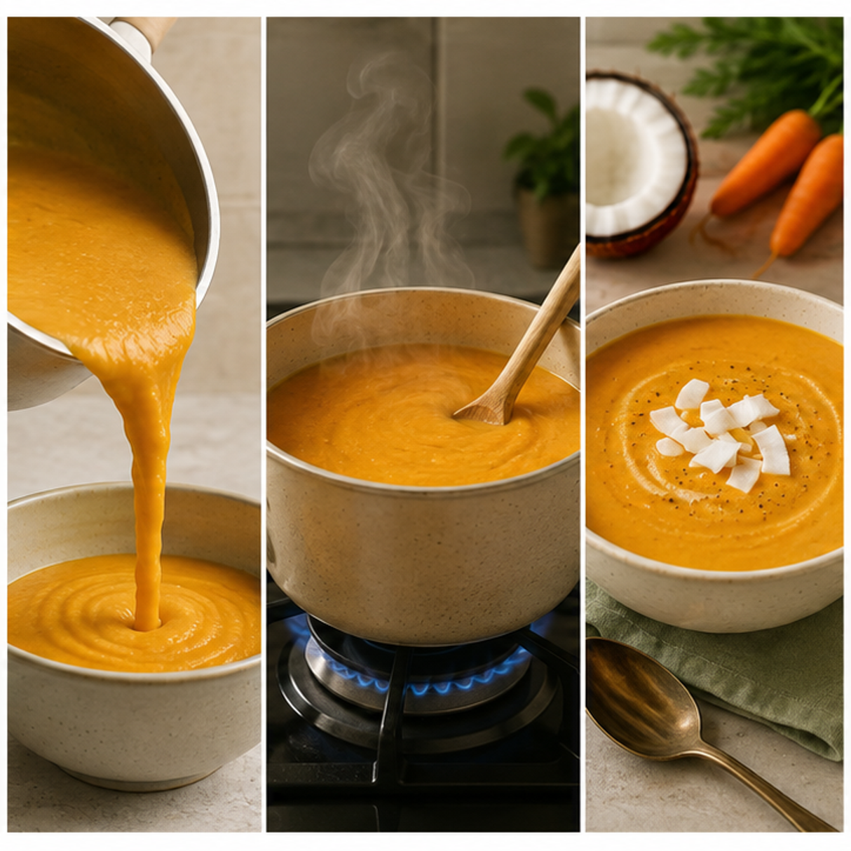 Preparing carrot and coconut soup