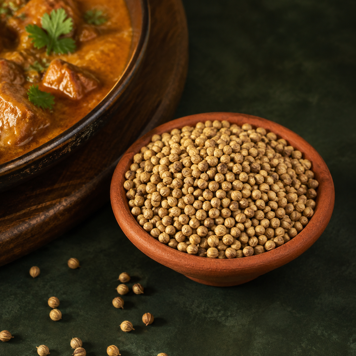 Organic coriander seed serving suggestion