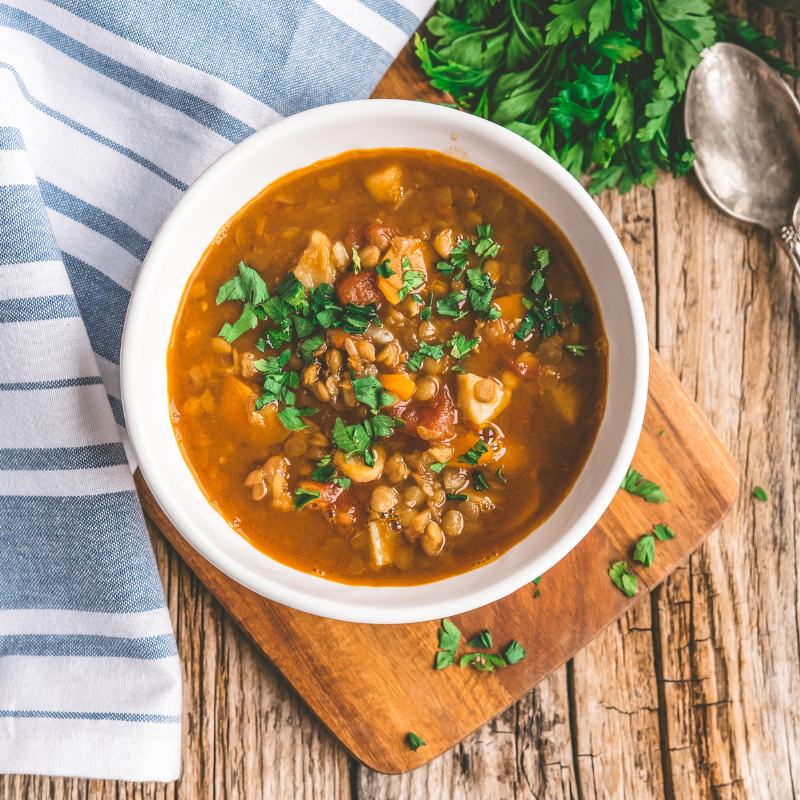 Autumn Pumpkin, Pulse and Pasta Soup