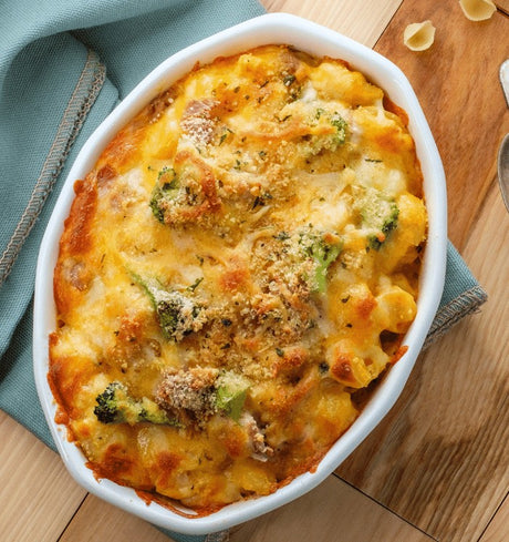 Cheese Tofu and Broccoli Pasta Bake