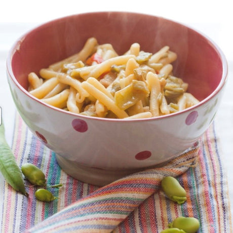 Caserecce Pasta Twists served Salmon and Beans