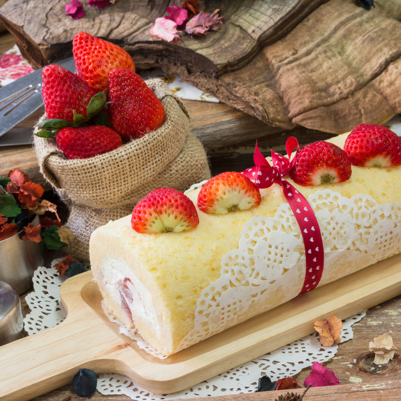 Almond and Strawberry Roulade