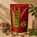 Organic Dried Figs in a Rough & Ready pouch with a ceramic bowl of figs