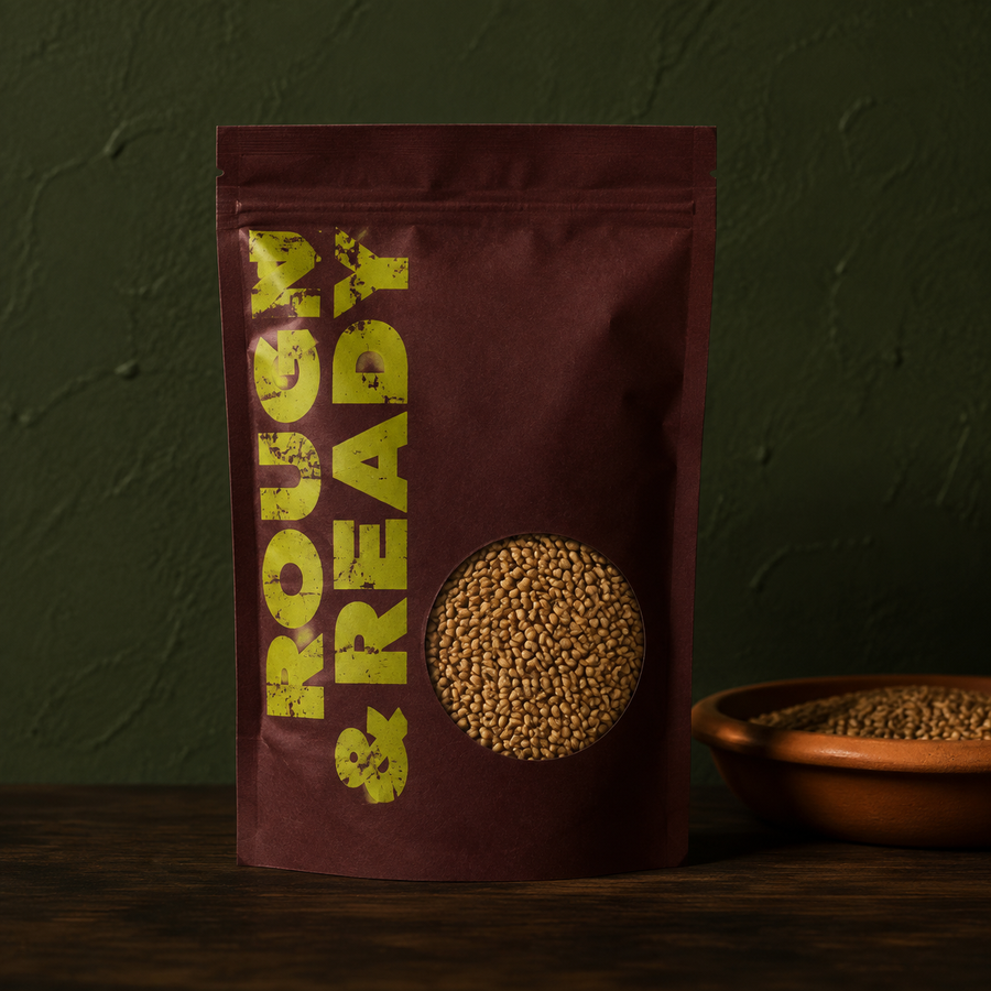 Rough & Ready pouch with organic wheat grain
