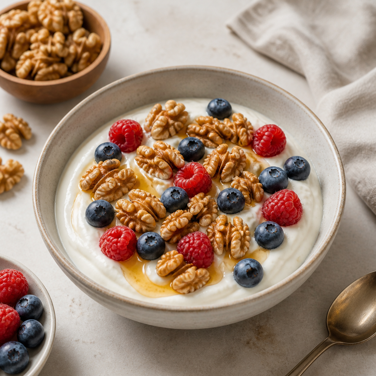 Organic Walnut Halves with natural yoghurt, berries and honey