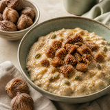 Porridge topped with chopped Organic Dried Figs and pumpkin seeds