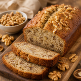Homemade banana-walnut loaf made with Organic Walnut Halves