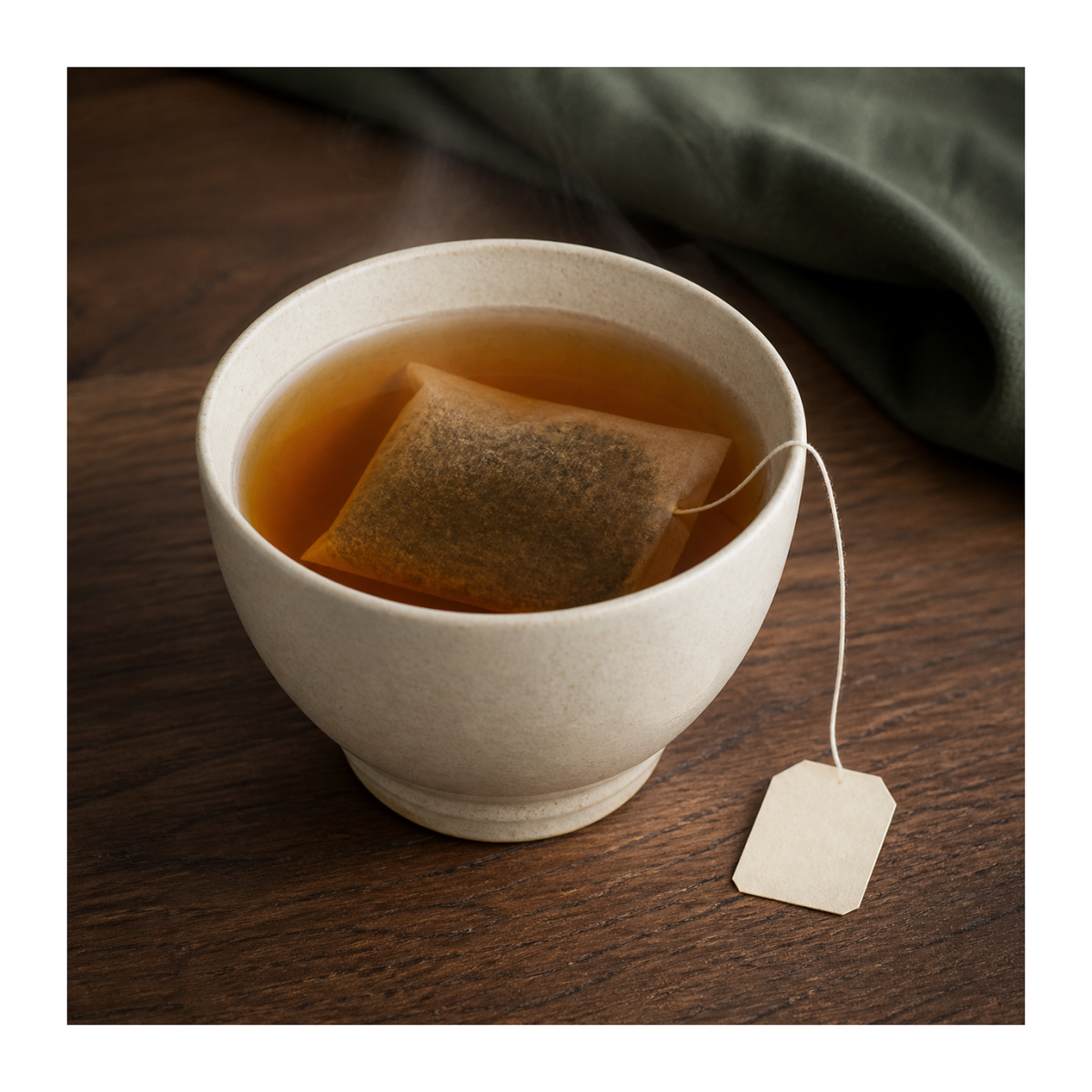 Clearspring Organic Hojicha Roasted Green Tea Bags serving suggestion
