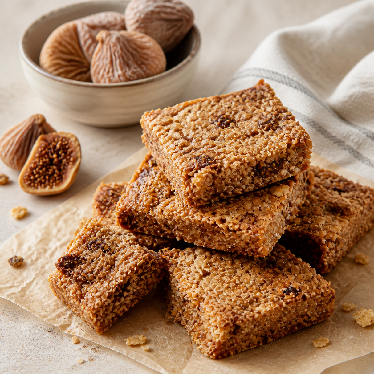 Homemade oat flapjacks baked with pieces of Organic Dried Figs