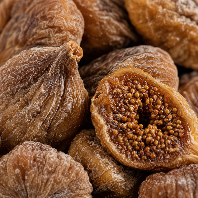 Close-up of dried figs with a focus on texture and color.