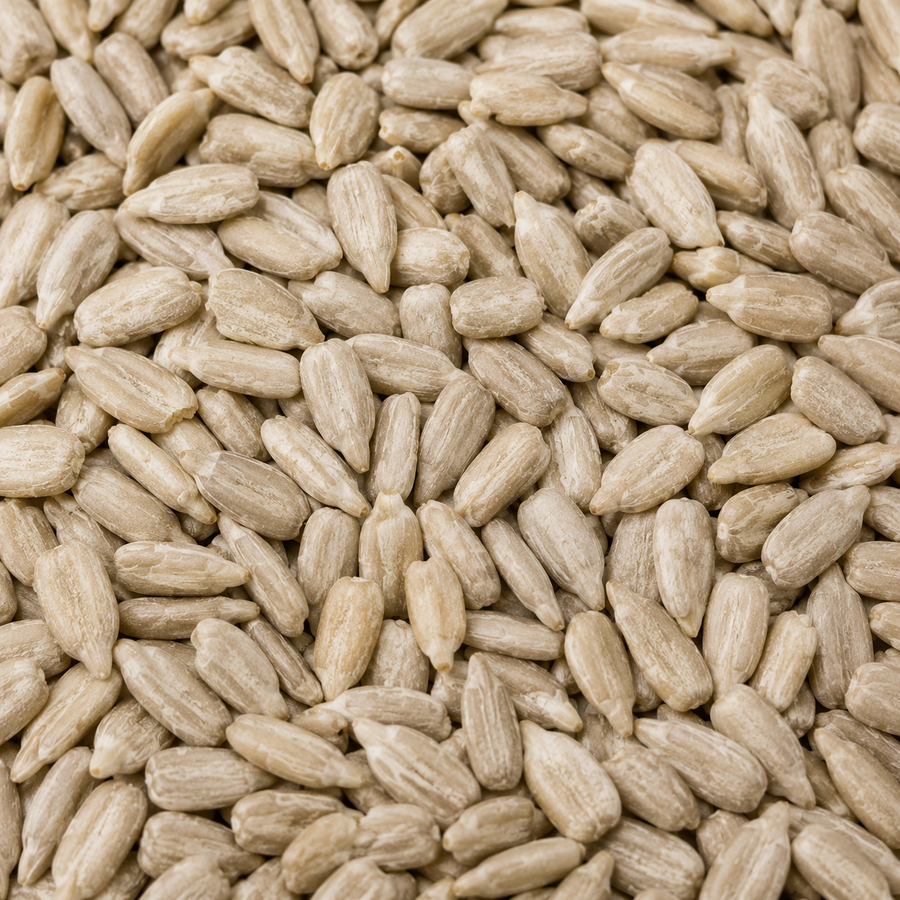 Close-up of a pile of light brown seeds