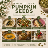 Infographic on ways to use pumpkin seeds with images and text.