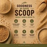 Wheat germ and bran product with health benefits on a brown background